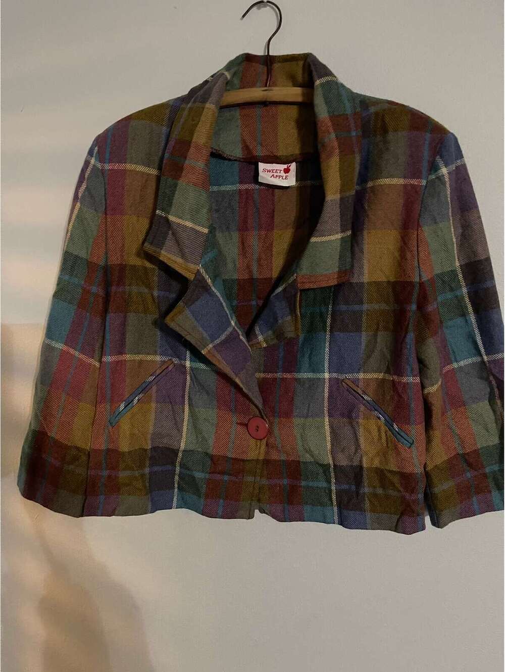 Vintage 80s Shorter plaid jacket preppy collegiate academia medium